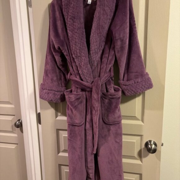 Carol Hochman Plush L Mauve Robe Wrap Style Self Tie Long Sleeve 46" Pockets - Picture 1 of 9